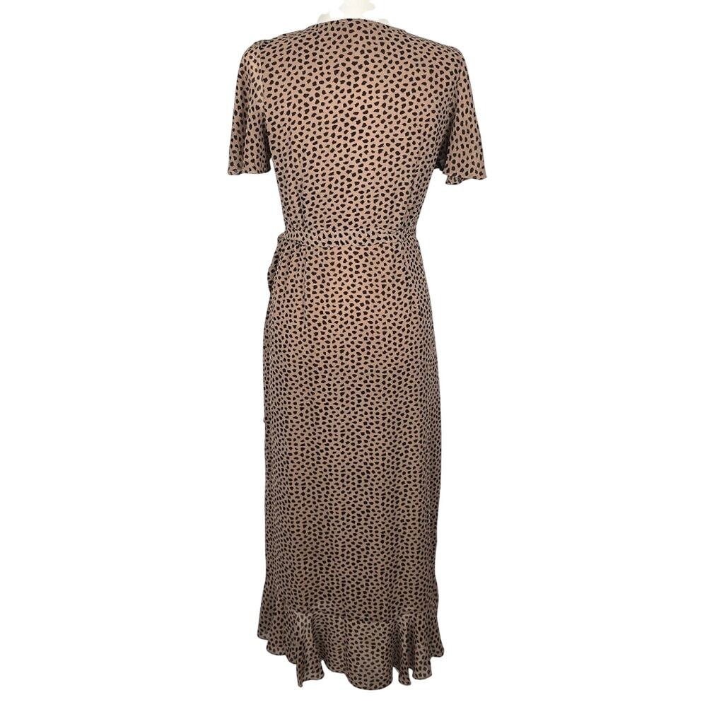 Arrays Cheetah Print Wrap Midi Dress Ruffle Hem V Neck Brown Size M - Picture 2 of 3